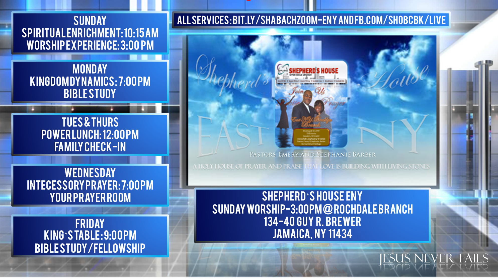 SHOBC-ENY Worship Schedule